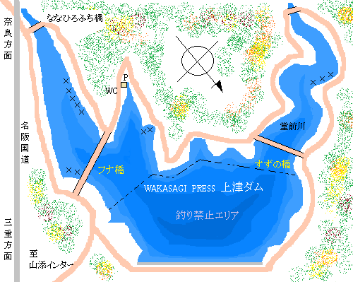 上津ダムのワカサギ釣りmap