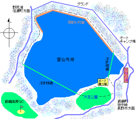 湖ワカサギ釣りと温泉施設マップ