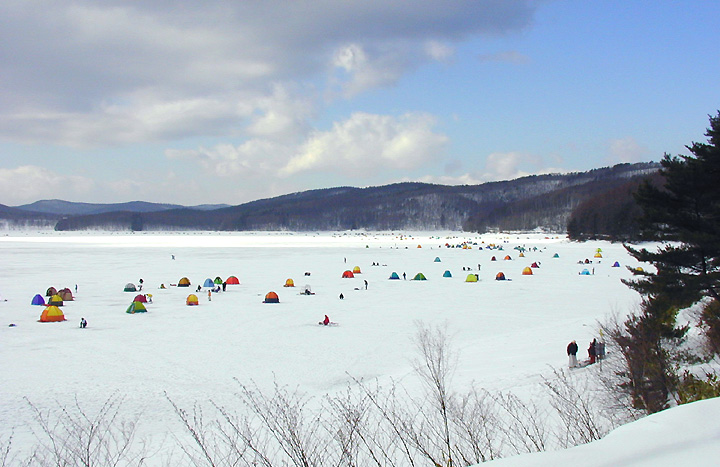 岩洞湖ワカサギ釣り氷上シーズンの写真