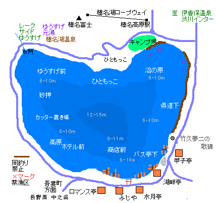 伊香保温泉から榛名湖周辺の立ち寄り湯マップ。