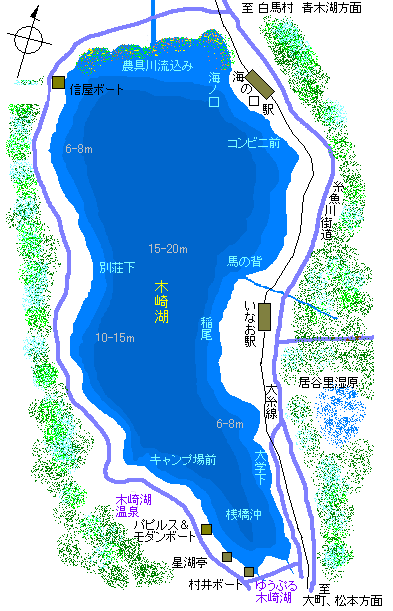 二科三湖 木崎湖ワカサギ釣りmap