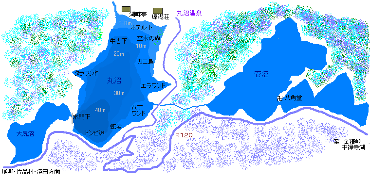 丸沼周辺、奥日光湯元、片品村マップ