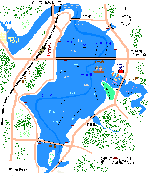 高滝湖ワカサギ釣り ポイントmap